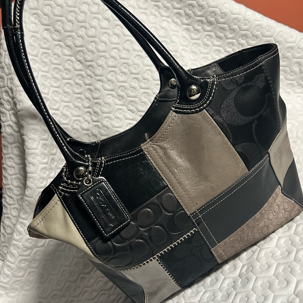 Coach Black and Tan Patchwork Tote